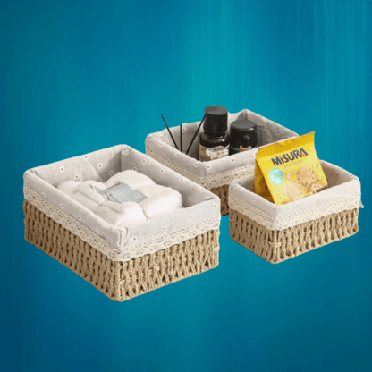 1 Set Traditional Rattan Storage Baskets with Lace Accents for Various Uses