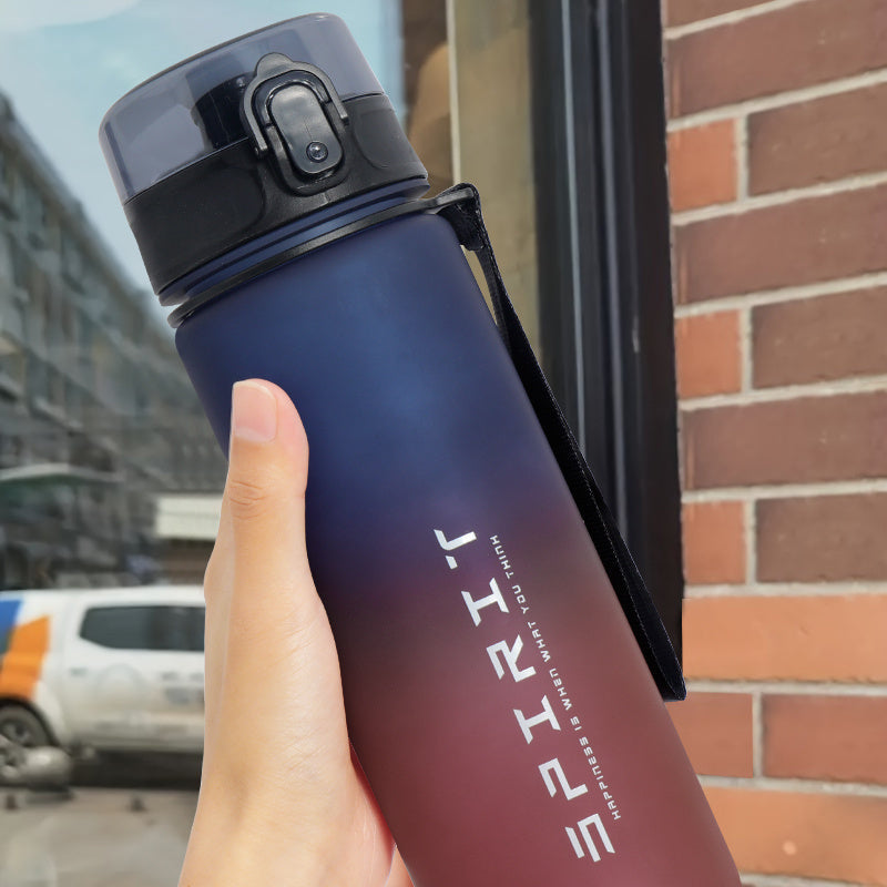 Large capacity frosted sports water bottle with a 1pc design, guaranteed leak proof and visually appealing. Easy to carry and free of bisphenol A, making it safe for fitness enthusiasts, students, and outdoor enthusiasts alike.