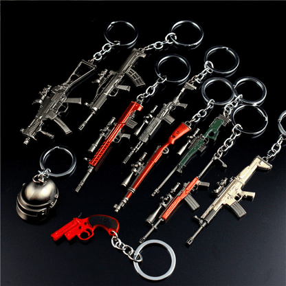 Trendy Miniature AKM Keychain Model, Made of Zinc Alloy Metal, perfect for PUBG-Style Keyring to accessorize Backpacks and more