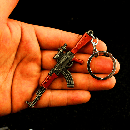 Trendy Miniature AKM Keychain Model, Made of Zinc Alloy Metal, perfect for PUBG-Style Keyring to accessorize Backpacks and more