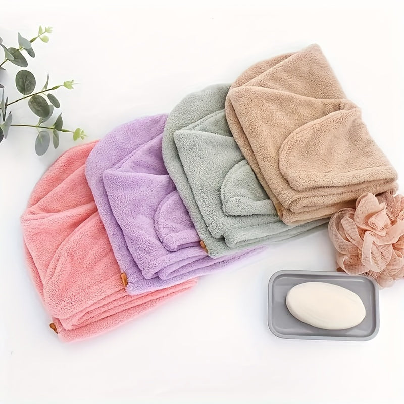 Soft, quick-drying hair towel wrap for women - absorbent polyester shower cap for modern bathrooms.