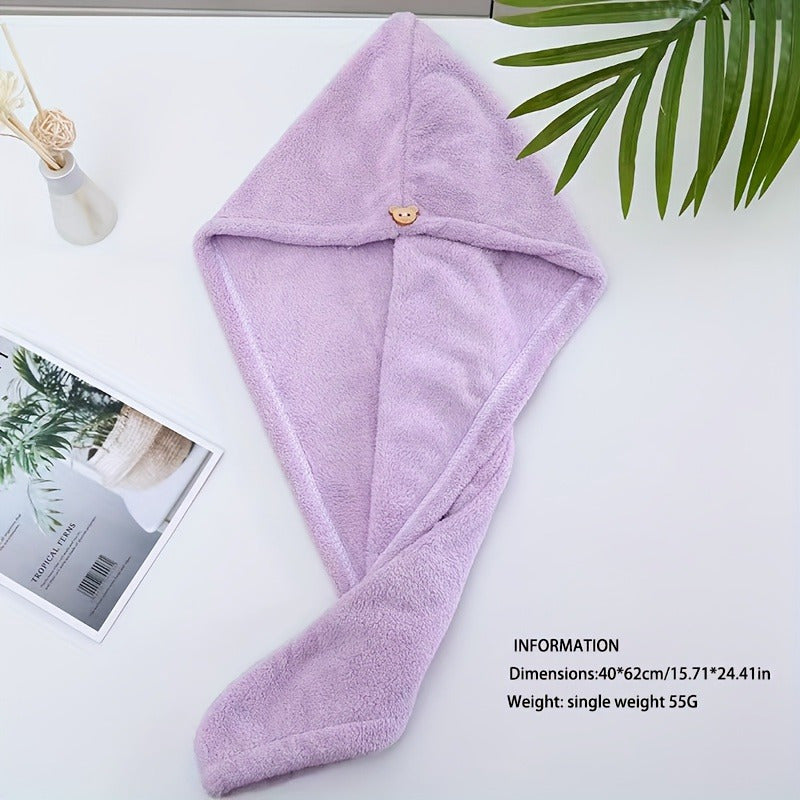 Soft, quick-drying hair towel wrap for women - absorbent polyester shower cap for modern bathrooms.