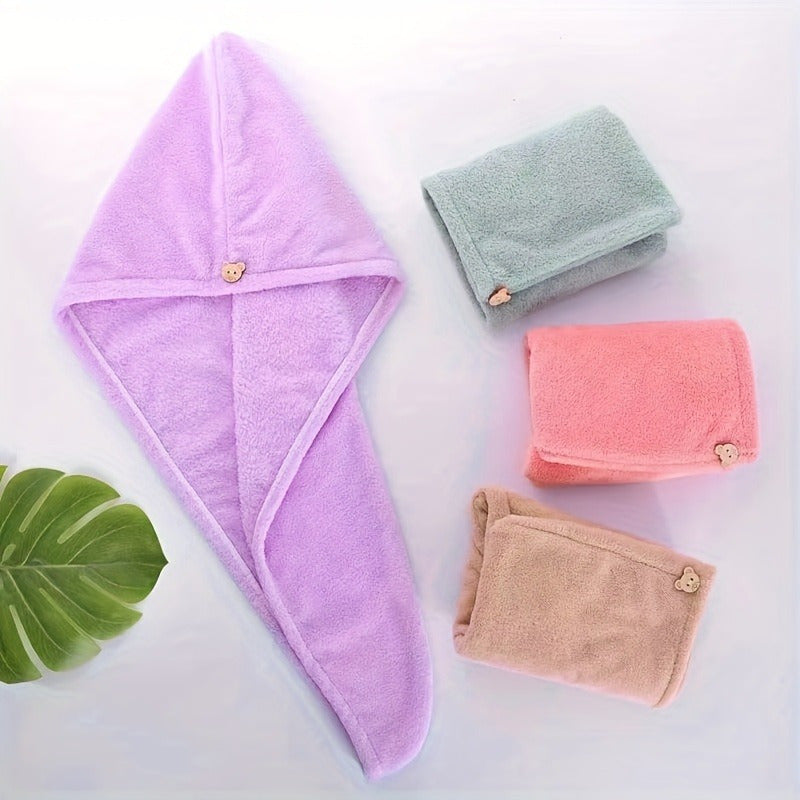 Soft, quick-drying hair towel wrap for women - absorbent polyester shower cap for modern bathrooms.