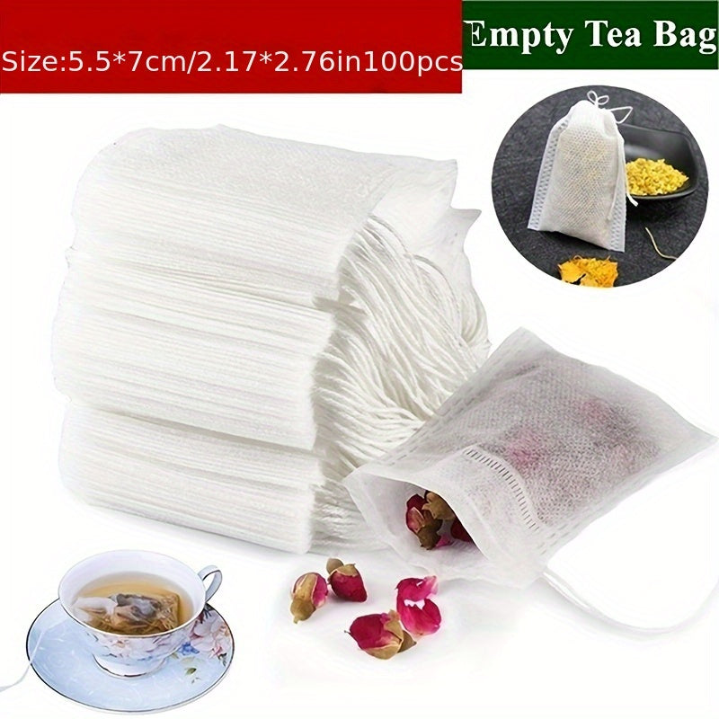 Set of 100 Reusable Muslin Drawstring Soup Bags - Food-Safe Spice Infuser Filter Pouches for Cooking, Bone Broth, Chinese Medicine, Tea - Must-Have Kitchen Accessories