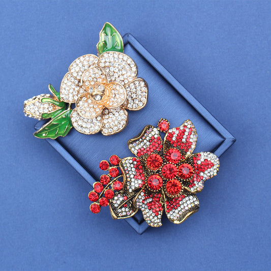 Chic Floral Brooch Pins with Vintage Luxury, adorned with Rhinestones in an Elegant Camellia Flower design, perfect for Women, a great Mother's Day present