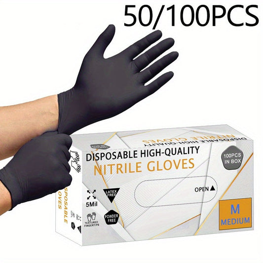 Premium Black Nitrile Disposable Gloves - Set of 50 or 100 Pieces, Ideal for BBQ, Tattoo Artists, Cleaning, and More - Durable and High-Quality, 5 Mil Thick, Latex-Free, Versatile Household Tools.