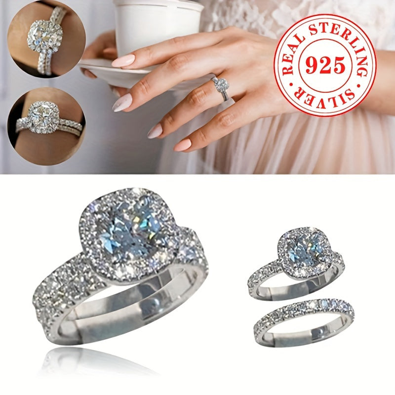 Celebrate your love with our Valentine's Day 2-Piece Engagement Ring Set for Women, crafted from 4.9g of 925 Sterling Silver. Featuring a classic 4-Prong Solitaire design with sparkling Cubic Zirconia stones, this elegant set is perfect for weddings