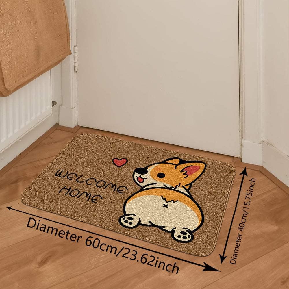 Cartoon Corgi Welcome Mat - Dust-Proof, Machine Washable, Multi-Functional Small Rug for Home Decor. Soft Non-Slip Bathroom and Pet Pad.