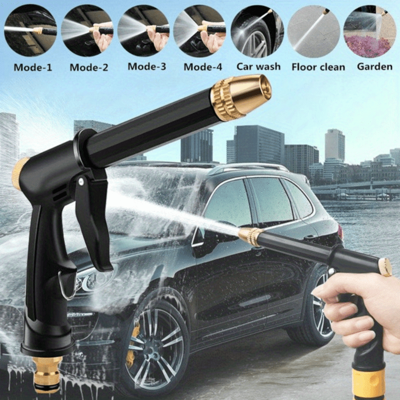 Durable plastic water gun with 5 nozzles for outdoor use, ideal for car washing, floor cleaning, and gardening.