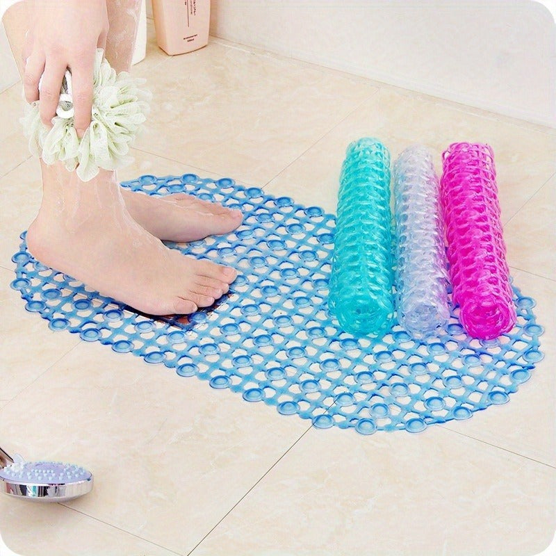 Non-Slip PVC Bath Mat with Powerful Suction Cups - One Piece Shower Mat featuring Massage Bumps, Easy to Hand Wash Foot Pad for Bathroom Safety