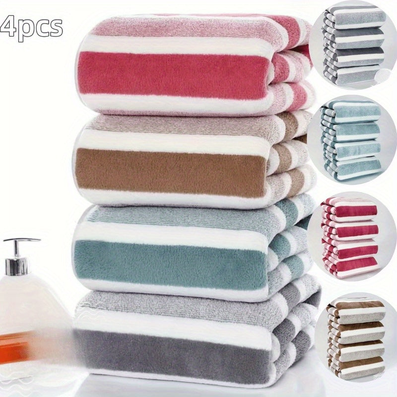 4-piece Striped Towel Set, Quick-Dry and Ultra-Soft, Skin-Friendly for Bathroom Essentials