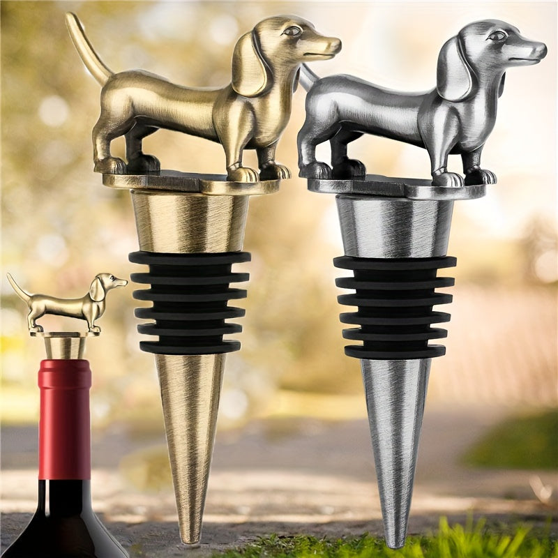 Dachshund-shaped red wine stopper, ideal for birthdays, holidays, and parties.