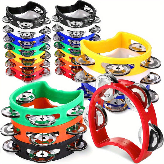 Durable ABS plastic tambourine with 4 bells, waterproof, easy to clean - Ideal for music education, parties & concerts. Available in multiple colors.