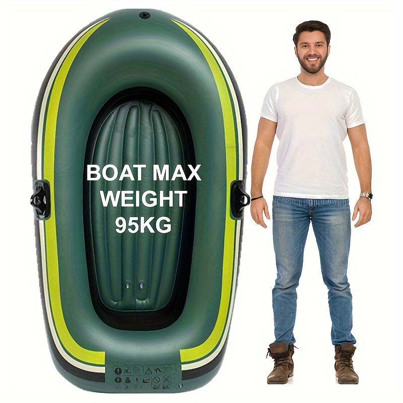 Large, inflatable boat for family fun – portable PVC kayak with steering wheel, 95kg weight capacity, ideal for fishing and water activities.