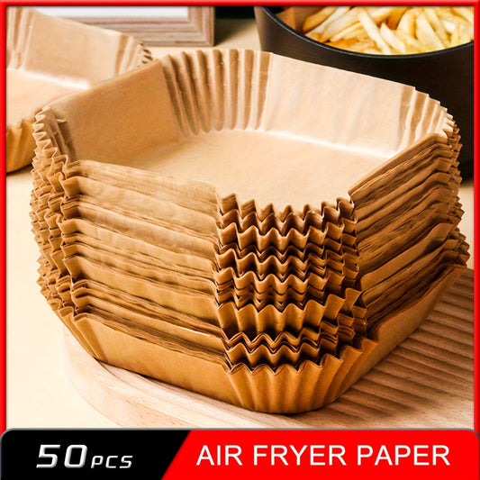 Set of 50 Non-Stick Air Fryer Liners - Square Shape, Effortless Cleaning & Healthier Cooking for Oven and Microwave - Ideal for Home & Professional Kitchens