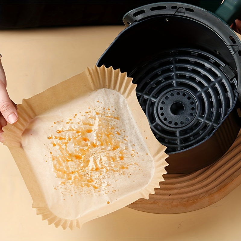 50 pieces of square non-stick air fryer liners offer easy cleanup and healthier cooking. They are oven and microwave safe, made from food-safe paper, making them ideal for both home and commercial use.