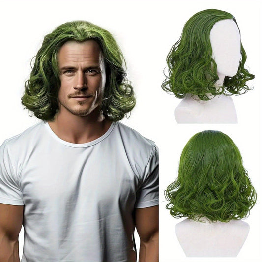 Get the ultimate cool and handsome look with our Men's Wavy Green Wig! Made with high-quality polyester synthetic fiber, this versatile wig is perfect for clown cosplay, Halloween parties, anime dress-up, and more. Stand out at any event with this