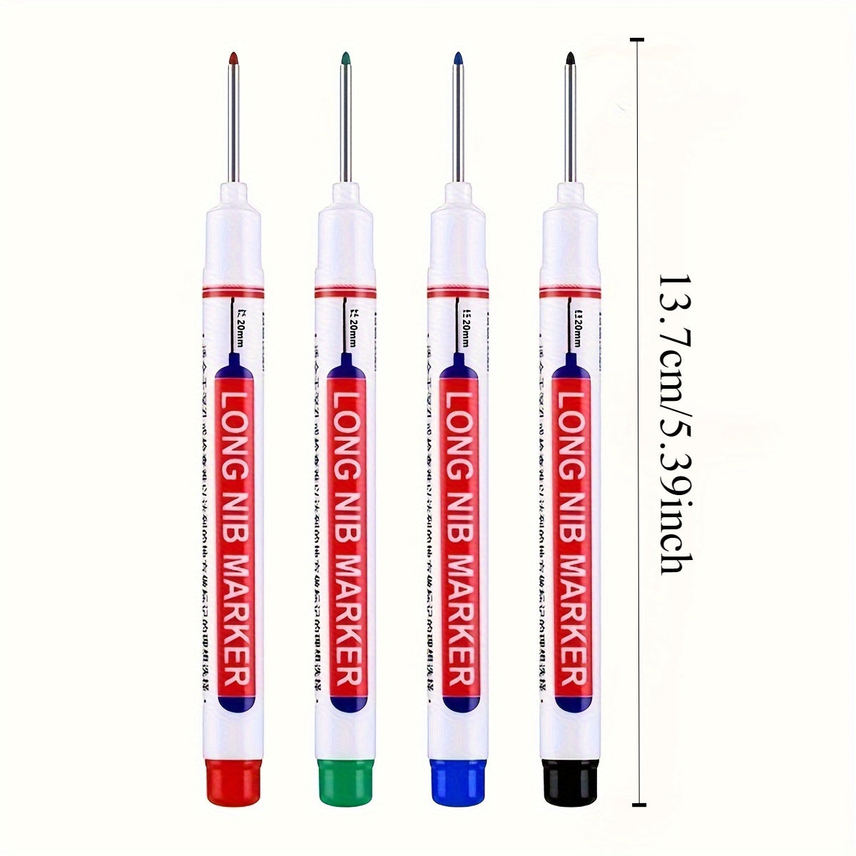 5 waterproof marker pens with long nibs for woodworking, construction, and crafts. Medium point for multi-surface use on wood, plastic, glass, metal, and faux leather. Sleek design and