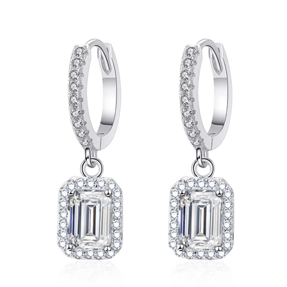 S925 Silver Women's Elegant Earrings with 1 Carat Rectangular Moissanite, Bohemian Luxurious Jewelry, April Birthstone. Featuring Moissanite Setting and 925 Silver Plating, perfect for Daily Wear, Wedding Wear, and all seasons. Comes in a Gift Box, ideal