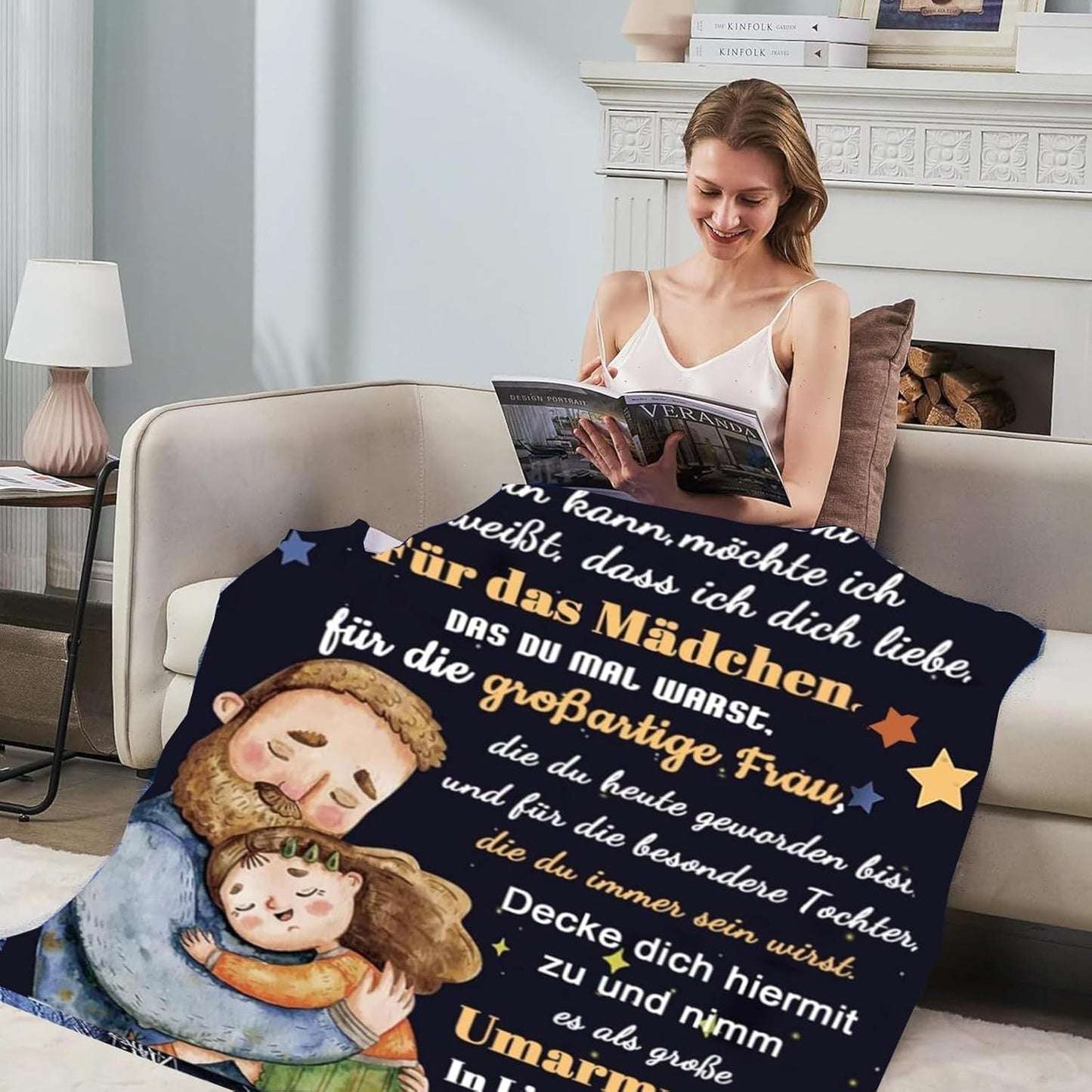 Warm and Inviting German-Inspired Flannel Throw Blanket 'To My Daughter' - Ideal for All Seasons, Great for Snuggling on the Couch or Bed, Featuring a Heartwarming "I Love You And I Enjoy Your Company" Design, Made with Soft and Cozy Flannel Material.