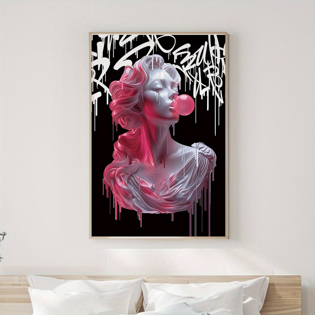 Art Deco wall tapestry of Medusa blowing bubbles, 30x20cm, suitable for various spaces.