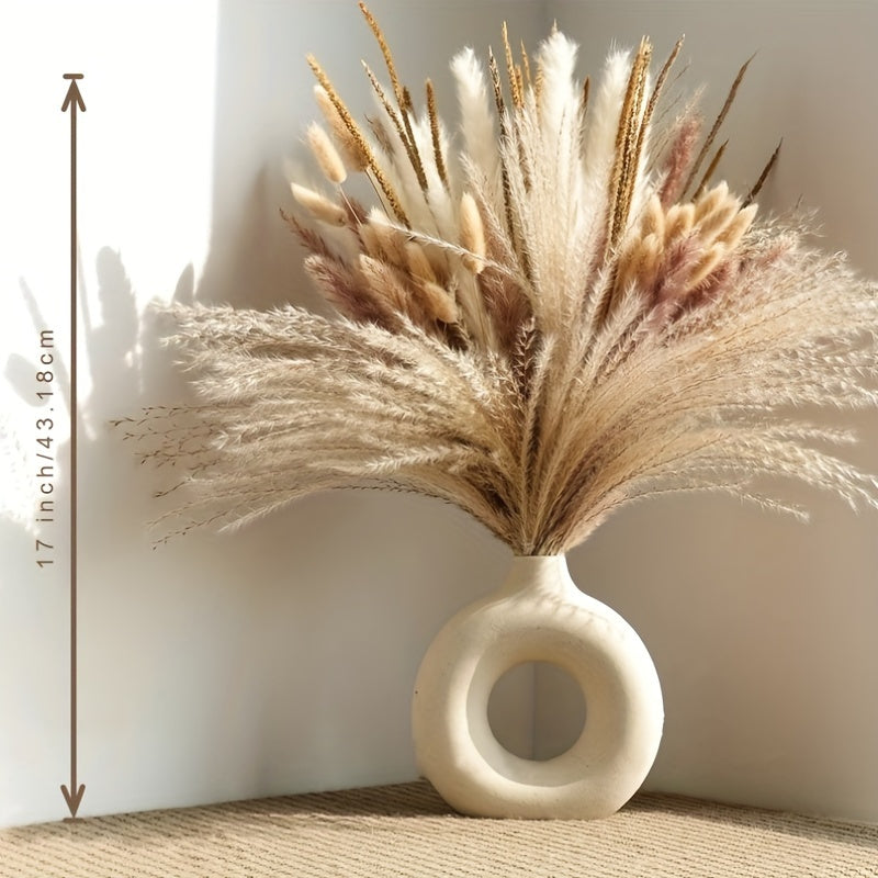 120 pieces of dried pampas grass in natural white and beige varieties for boho home decor, weddings, and office decoration. Perfect for creating an elegant centerpiece with a bohemian touch