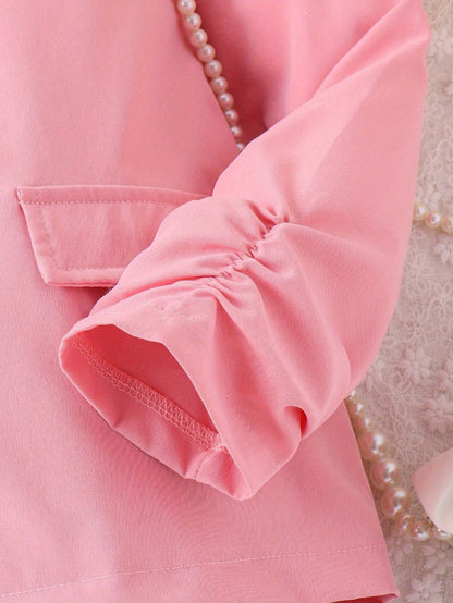 Stylish pink outfit for girls - formal wear with button detail, washable, ideal for fall/winter and outdoor events.