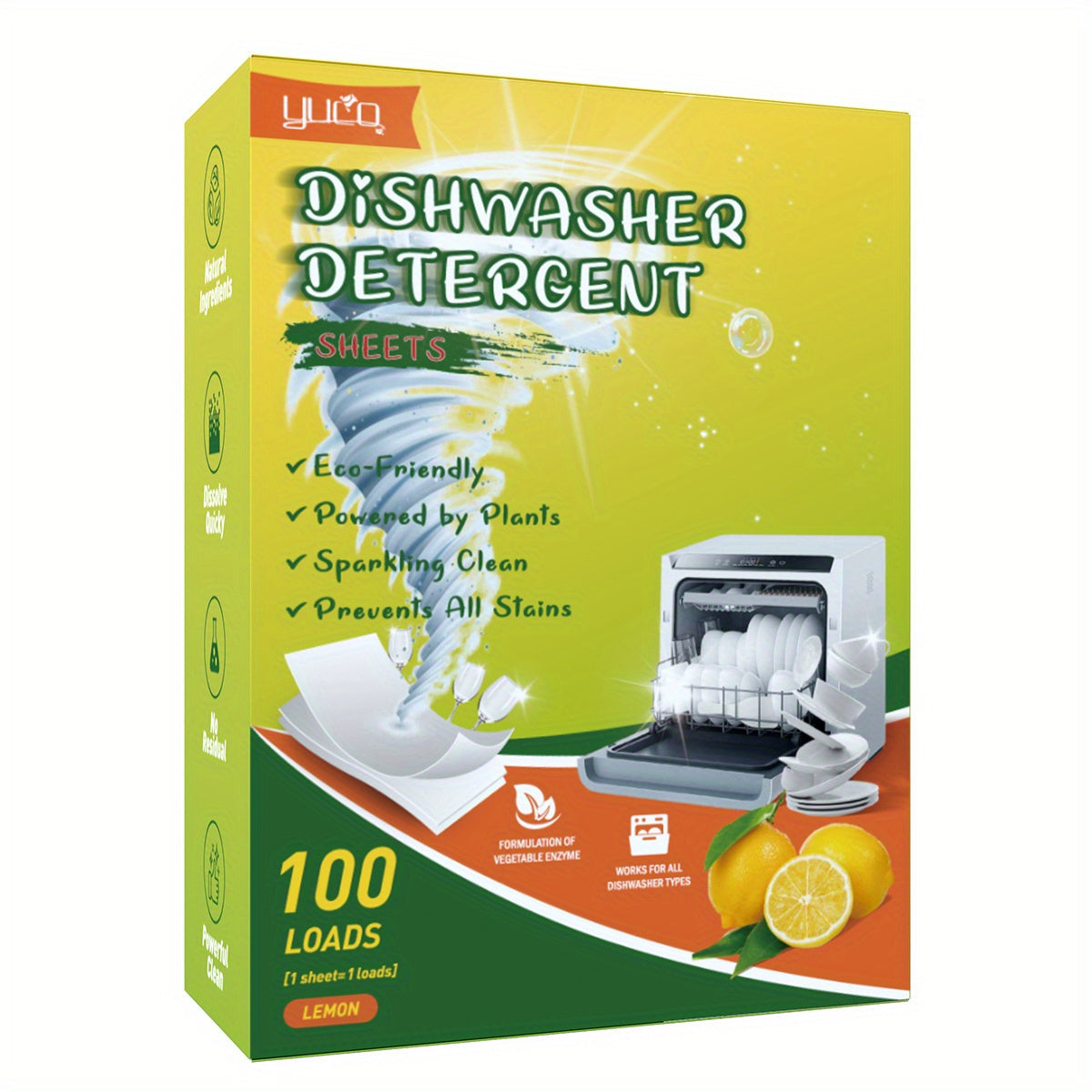 Experience the cleaning power of 100LOADS Lemon Scent Dishwashing Tablets. Quickly dissolve oil stains for washing and cleaning. Remove tough grease and brighten dishes with ease. Gentle on hands for both hand washing and dishwasher use.