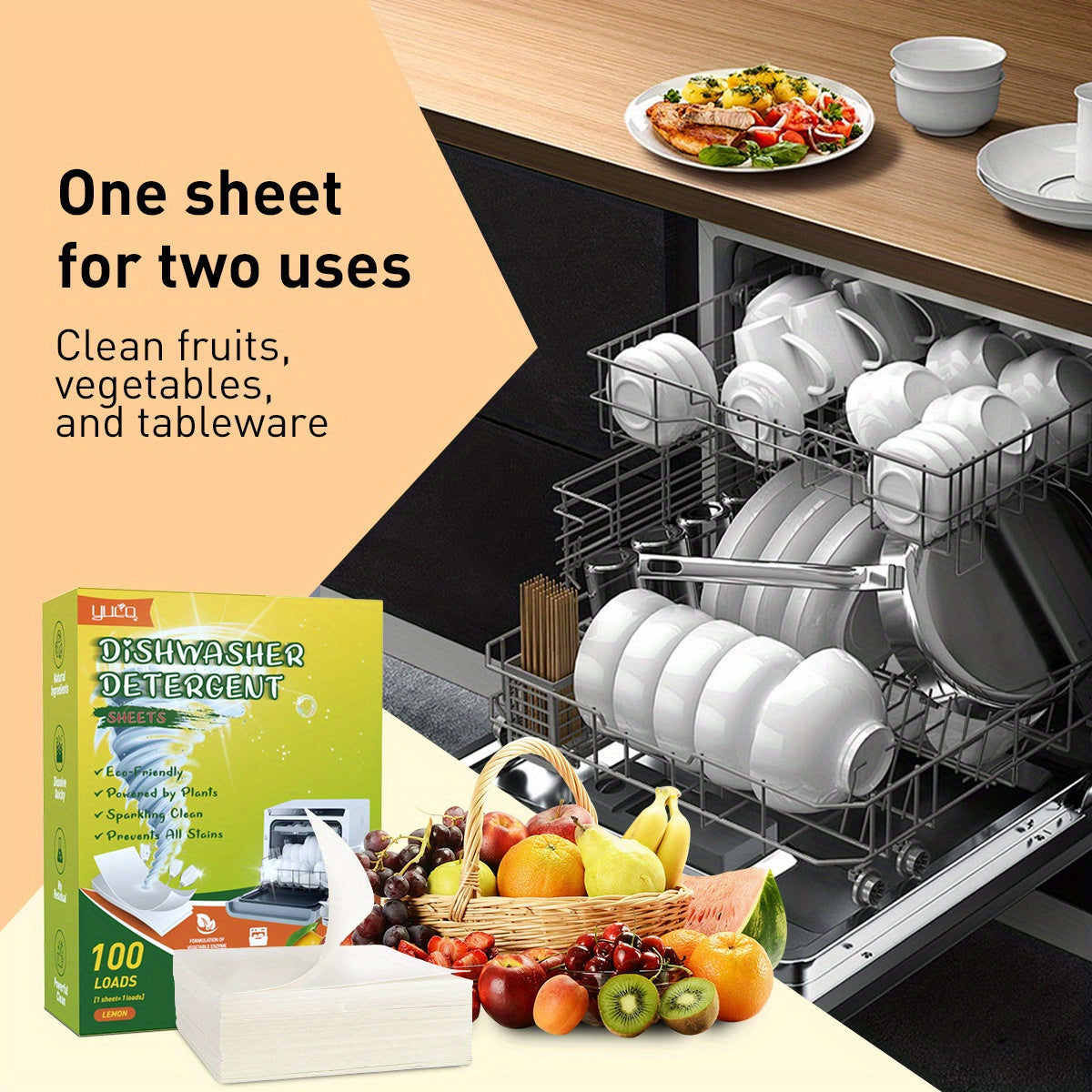 Experience the cleaning power of 100LOADS Lemon Scent Dishwashing Tablets. Quickly dissolve oil stains for washing and cleaning. Remove tough grease and brighten dishes with ease. Gentle on hands for both hand washing and dishwasher use.