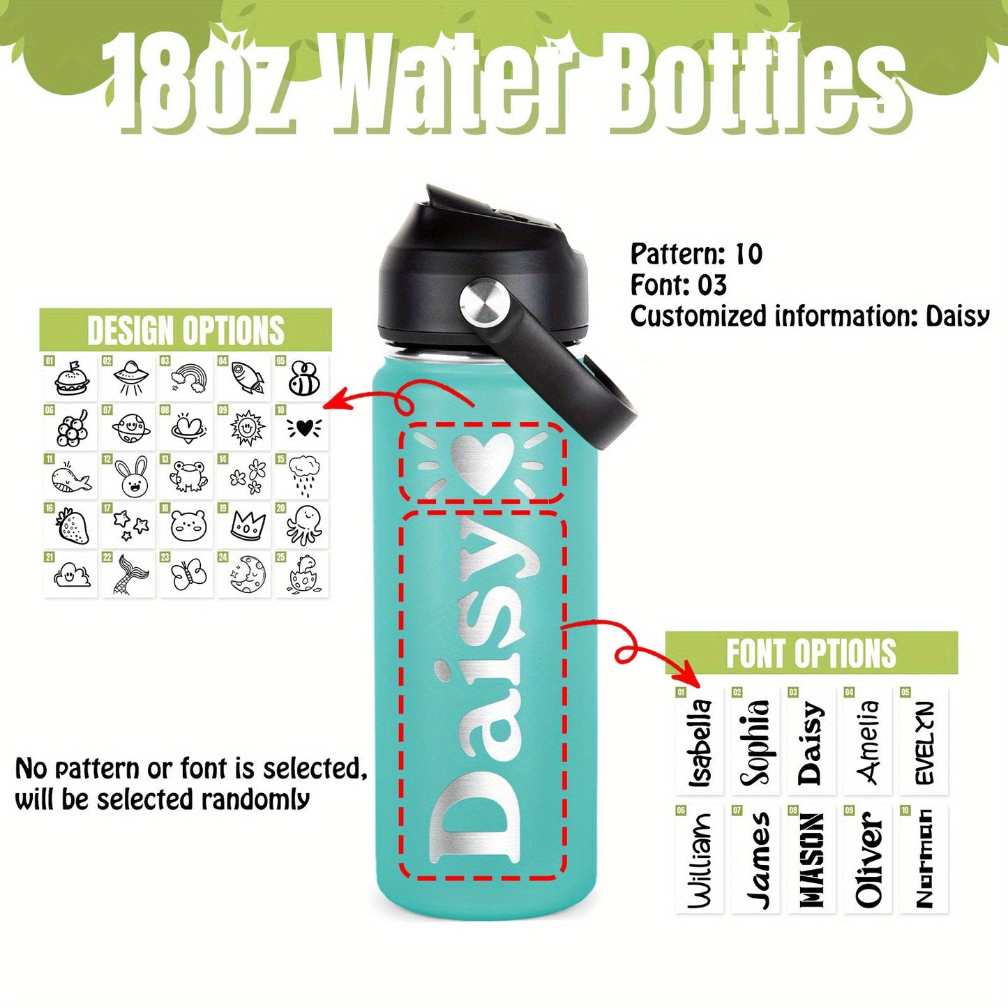 Personalized Kids Water Bottle - 18oz Stainless Steel Sports Flask with Custom Name, Double-Wall Vacuum Insulated, Straw Lid - Suitable for Children Ages 3-12