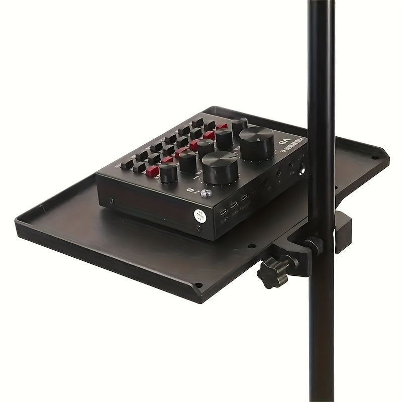 Clamp-on tray for microphone stand - ideal for music sheets, live streaming, karaoke, recording. ABS attachment available in two sizes. Compatible with uncharged power mode.