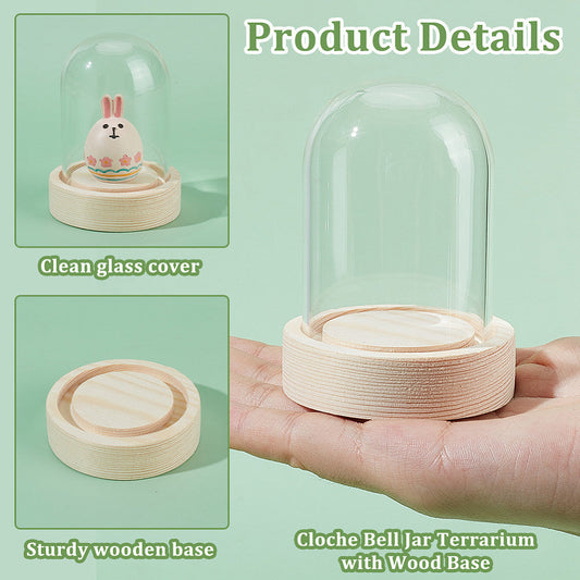 Elegant Glass Dome Display Case with Wooden Base - 6.1cm x 8.0cm Cloche Bell Jar Terrarium in Transparent Navajo White by GLOBLELAND