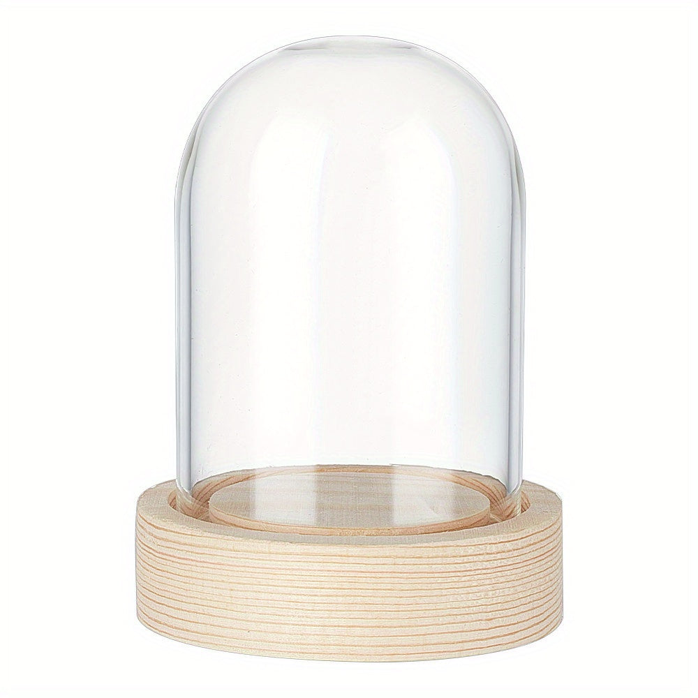 Elegant Glass Dome Display Case with Wooden Base - 6.1cm x 8.0cm Cloche Bell Jar Terrarium in Transparent Navajo White by GLOBLELAND