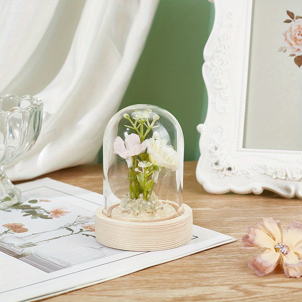 Elegant Glass Dome Display Case with Wooden Base - 6.1cm x 8.0cm Cloche Bell Jar Terrarium in Transparent Navajo White by GLOBLELAND