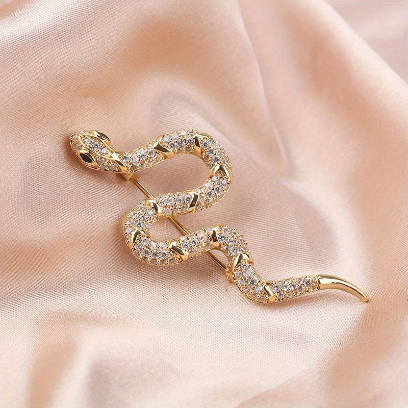 Elegant Luxury Rhinestone Snake Brooch - Vintage Glass Pin for Women's Dresses, Ideal for Parties and Casual Wear