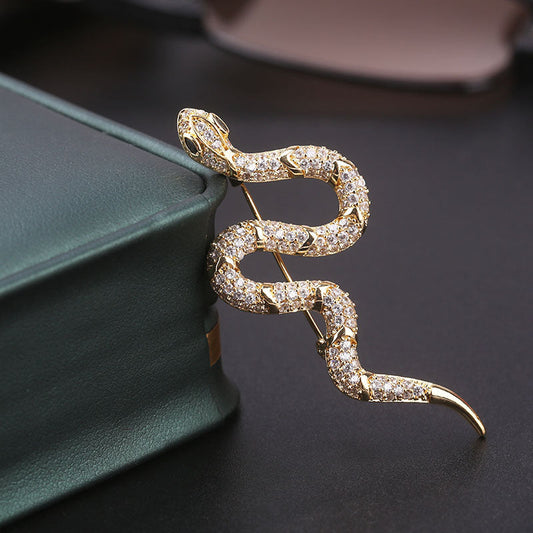 Elegant Luxury Rhinestone Snake Brooch - Vintage Glass Pin for Women's Dresses, Ideal for Parties and Casual Wear