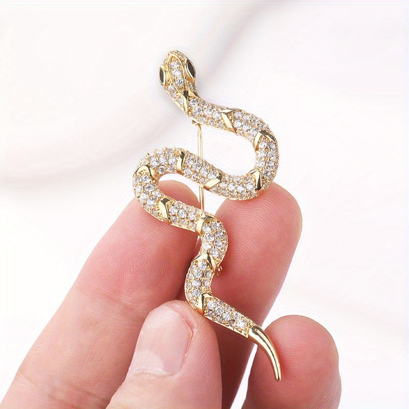 Elegant Luxury Rhinestone Snake Brooch - Vintage Glass Pin for Women's Dresses, Ideal for Parties and Casual Wear