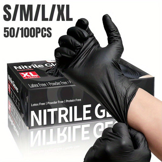 Pack of 100/50 Black Disposable Nitrile Gloves - No Latex or Powder, Ideal for Tattooing, Manicures, and Salon Sanitation, Single-Use Protective Gear