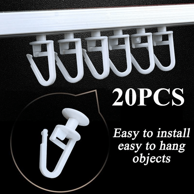 20 Easy-Install White Plastic Curtain Hooks for Pencil Pleats in Contemporary Style, with Hanging Capability and Sleek Finish.