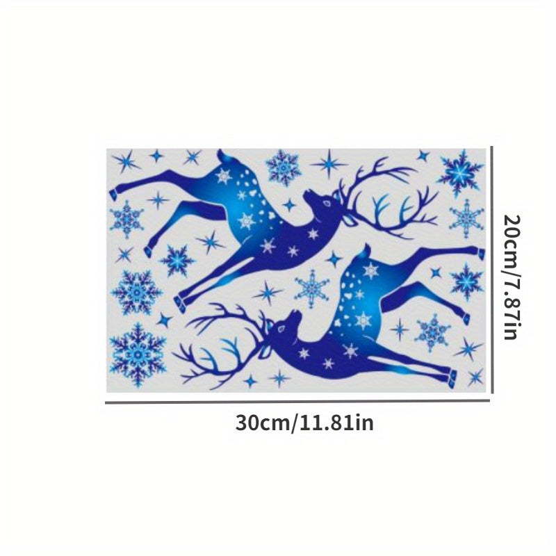 Decorate your home with the Rustic Blue Reindeer & Snowflake Window Clings! These festive static stickers are perfect for holiday glass decoration, no electricity needed. Add some Christmas cheer to your home or outdoor space.