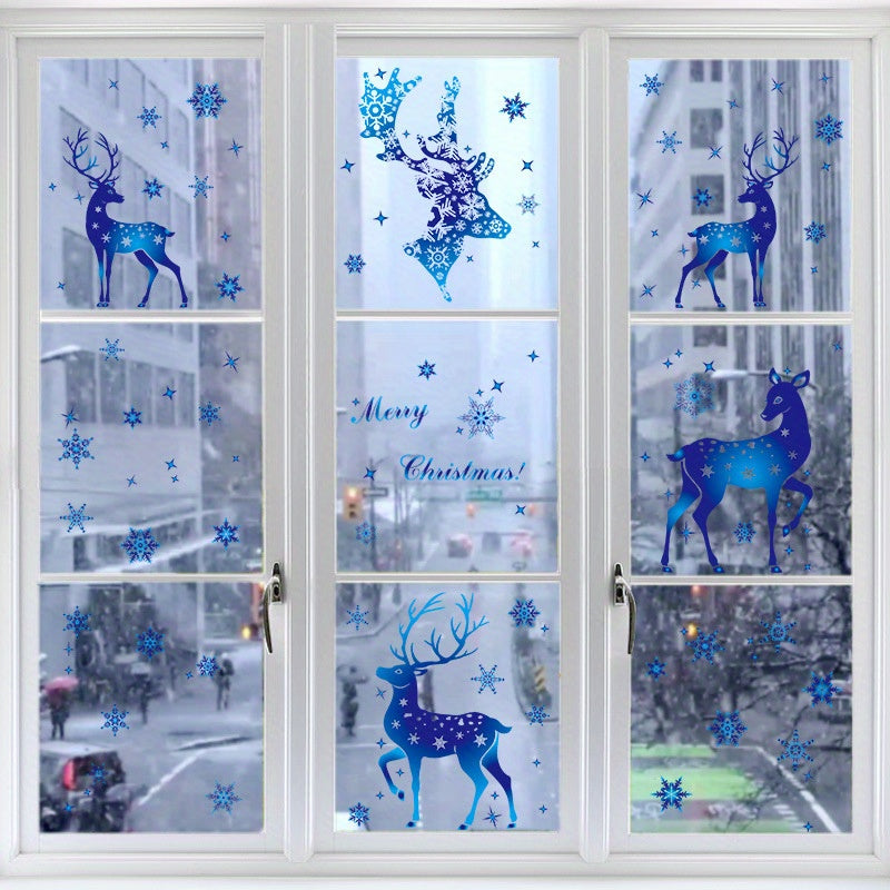 Decorate your home with the Rustic Blue Reindeer & Snowflake Window Clings! These festive static stickers are perfect for holiday glass decoration, no electricity needed. Add some Christmas cheer to your home or outdoor space.