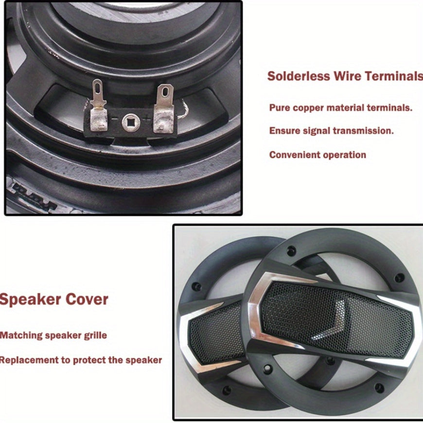 2 x 12.7 cm 4-way car coaxial speaker set with dust cover, audio cable, and full frequency door speaker.