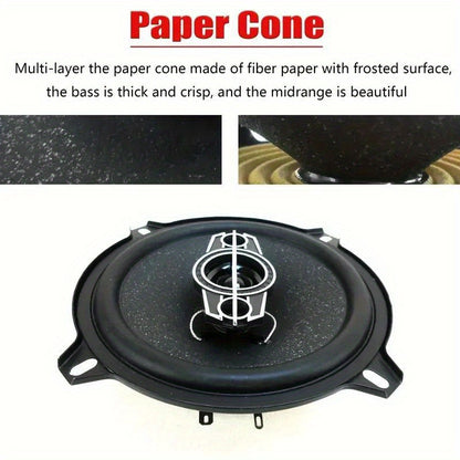 2 x 12.7 cm 4-way car coaxial speaker set with dust cover, audio cable, and full frequency door speaker.