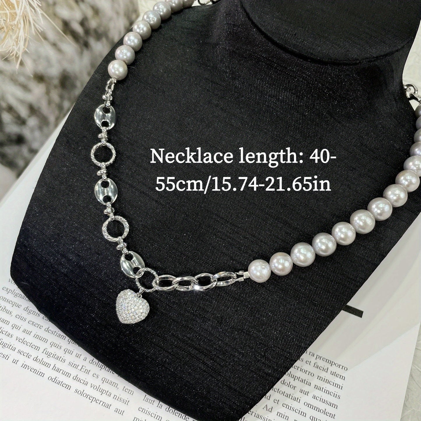 Vintage Punk-Style Chic Freshwater Pearl Necklace with Sparkling Heart Pendant - Ideal for Parties and Gift-Giving