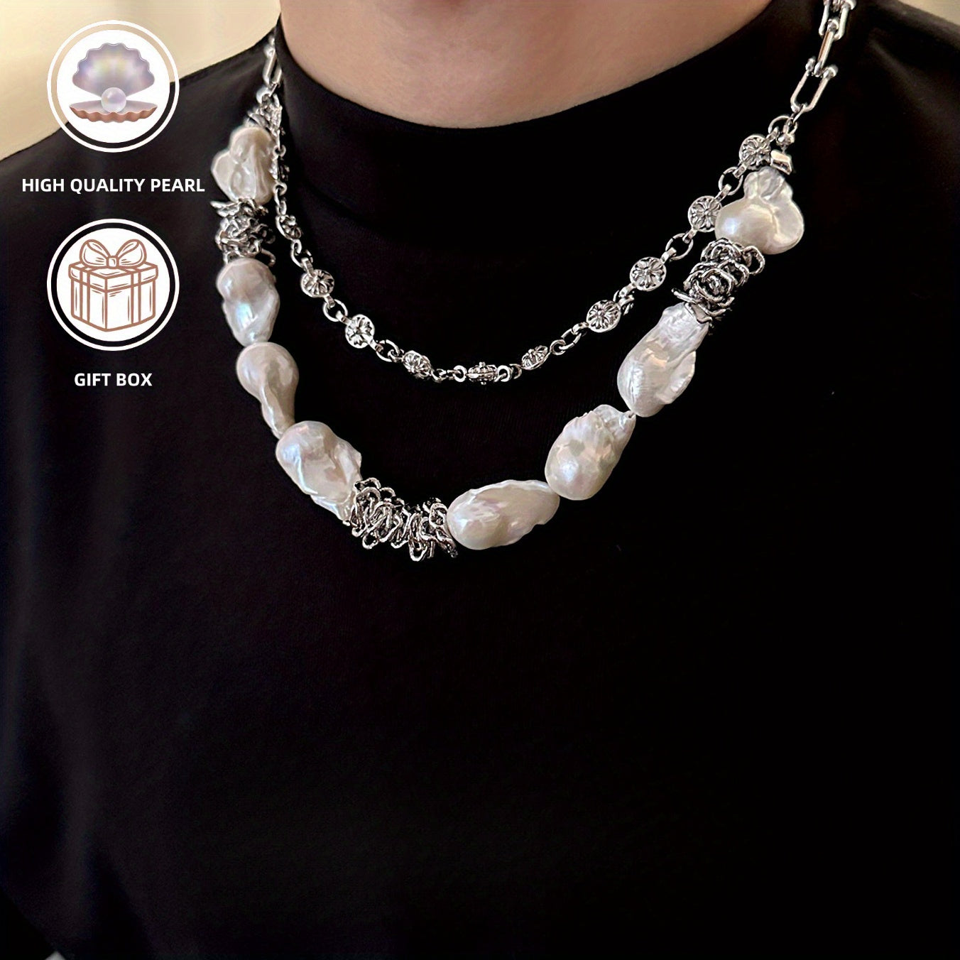 Vintage-Inspired Double Layer Freshwater Pearl Necklace for Women by ZAYCAN - Featuring a Unique Baroque Design, Ideal Gift for Her, Embracing Street Culture, Fashion Punk Vibes, Celebrating Natural Imperfections