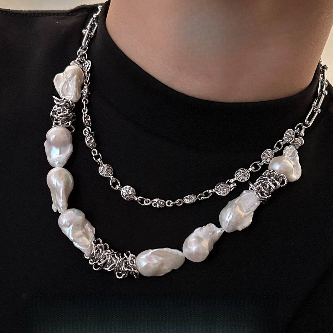 Vintage-Inspired Double Layer Freshwater Pearl Necklace for Women by ZAYCAN - Featuring a Unique Baroque Design, Ideal Gift for Her, Embracing Street Culture, Fashion Punk Vibes, Celebrating Natural Imperfections