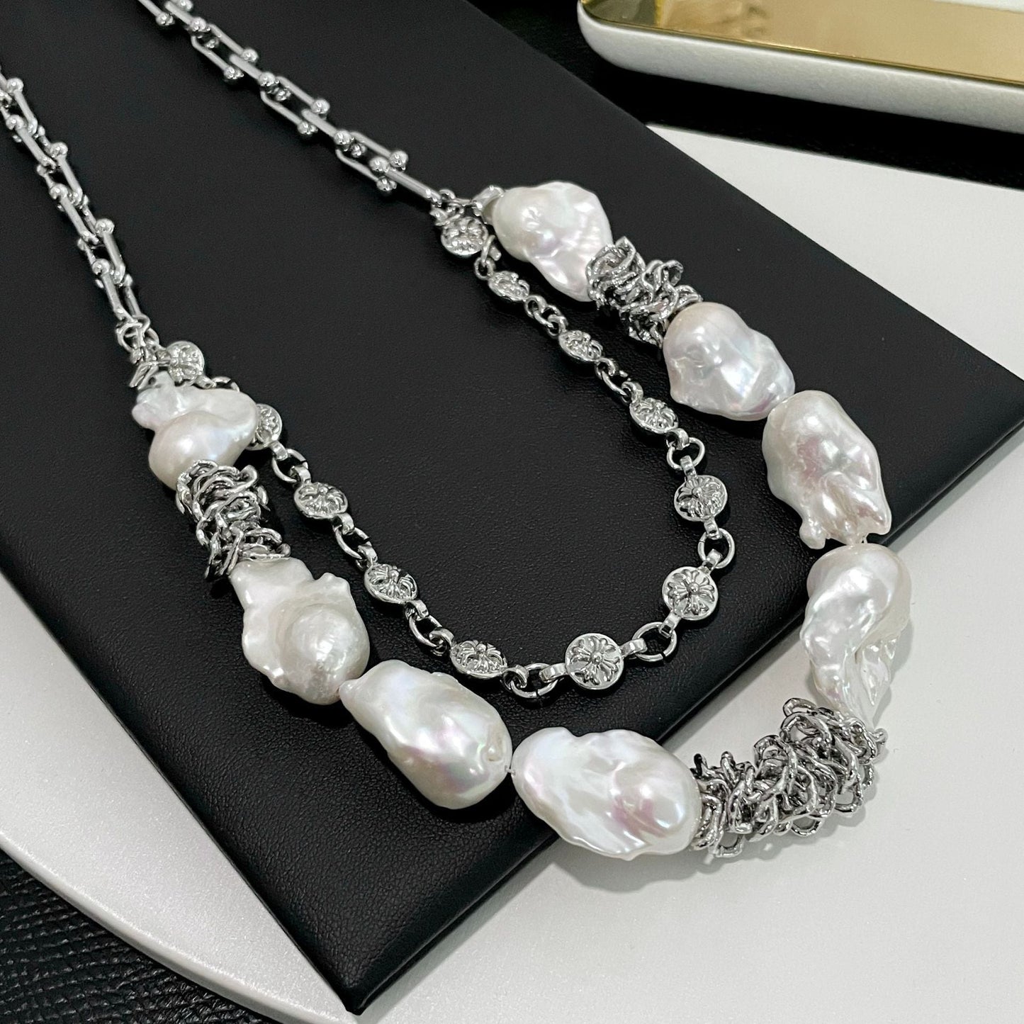 Vintage-Inspired Double Layer Freshwater Pearl Necklace for Women by ZAYCAN - Featuring a Unique Baroque Design, Ideal Gift for Her, Embracing Street Culture, Fashion Punk Vibes, Celebrating Natural Imperfections