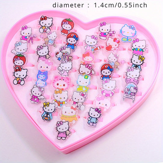 Set of 36 Sanrio Rings with Kuromi, Melody & Cinnamoroll Designs - Adorable Plastic Charm Rings for Everyday Use, Non-Metallic, Perfect for Every Season and Any Event