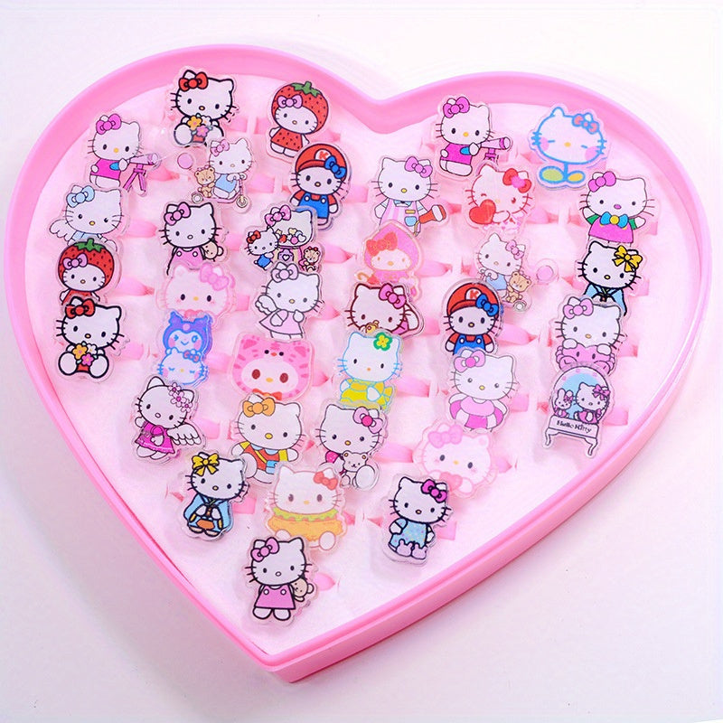 Set of 36 Sanrio Rings with Kuromi, Melody & Cinnamoroll Designs - Adorable Plastic Charm Rings for Everyday Use, Non-Metallic, Perfect for Every Season and Any Event