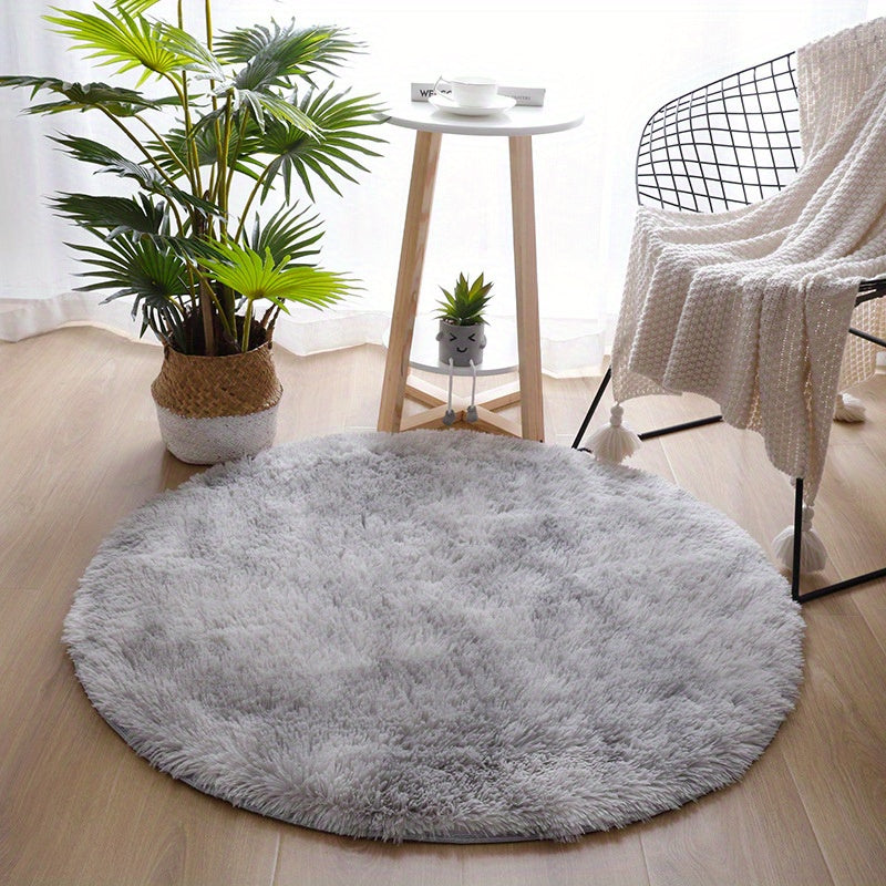 Soft and luxurious PV Velvet Shaggy Area Rug in Tie Dye Gray, perfect for adding cozy style to your bedroom or living room. This non-slip fluffy rug is ideal for shaggy home decor in any room.